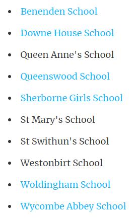 利用11+普通入学考试作为录取环节的学校名称